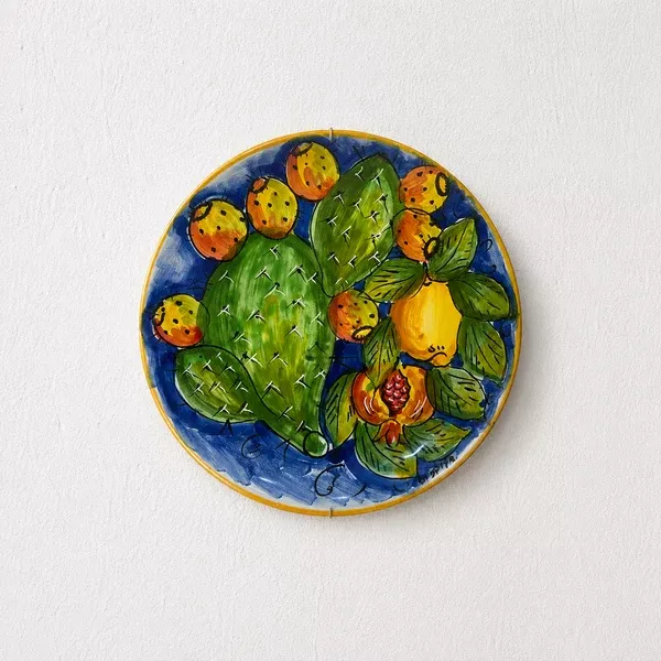 10” Hand-Painted Sicilian Prickly Pear & Lemon Decorative Wall Plate
