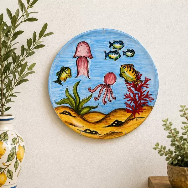 12” Hand-Painted Sicilian Sea Life Decorative Wall Plate