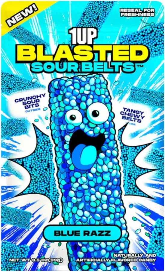 1UP Blasted Sour Belts- Blue Razz