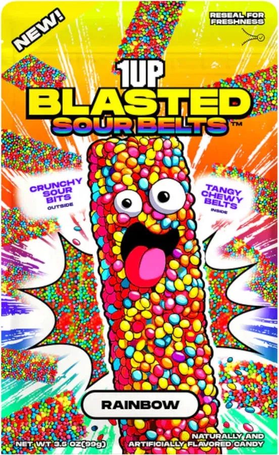 1UP Blasted Sour Belts- Rainbow