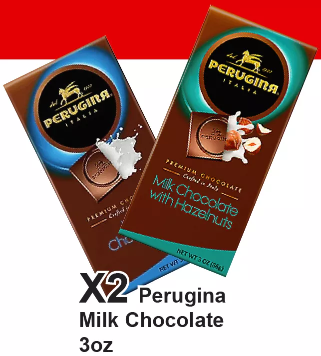 2 Bars Perugina Milk Chocolate and 2 Bars Milk Chocolate with Hazelnuts