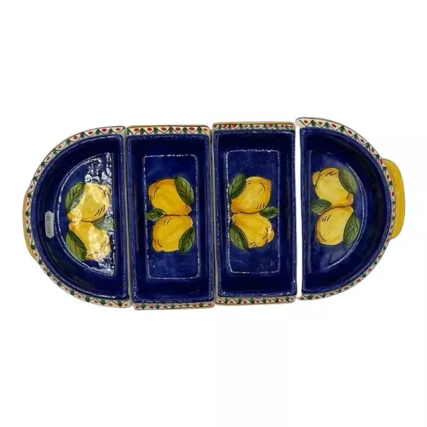 4-Compartment Appetizer TrayBlue With Geometric Lemon Pattern by Sorrento e…