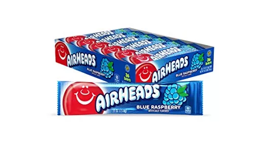 Airheads Candy Individually Wrapped Full Size Bars Blue Raspberry Taffy 36-Pack