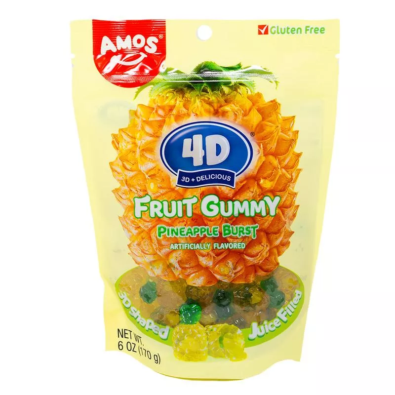 Amos 4D Fruit Gummy Pineapple Burst Candies - 6oz