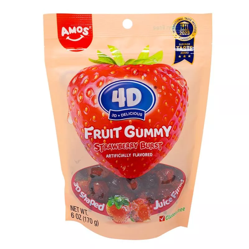Amos 4D Fruit Gummy Strawberry Burst Candies - 6oz