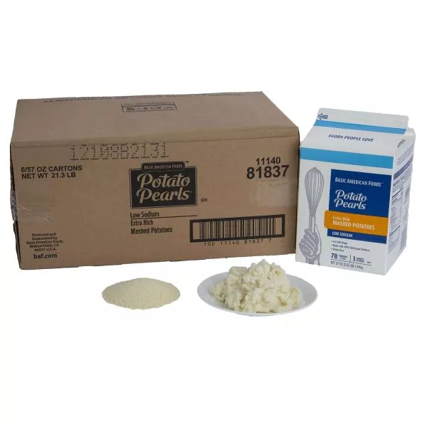 Basic American Foods Potato Pearls Extra Rich Mashed Potatoeslow Sodium Just Add Water 3.55 Pound Each - 6 Per Case