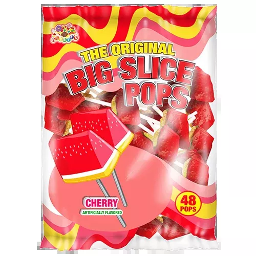 Big Slice Pops Cherry Lollipops - Bag of 48