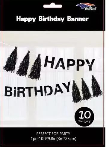 Birthday Black Tassel Garland 10Ft | Bag