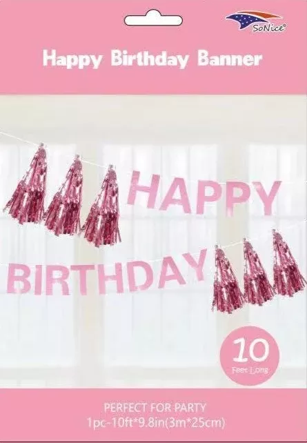 Birthday Tassel Garland (10 Ft) Pink | Bag