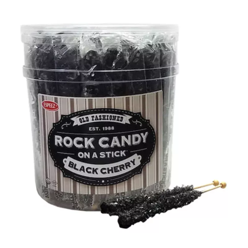 Black Cherry Flavored Rock Candy Crystal Sticks - Tub of 36