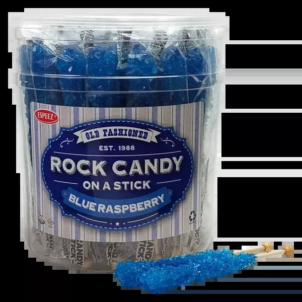 Blue Raspberry Flavored Rock Candy Crystal Sticks - Tub of 36