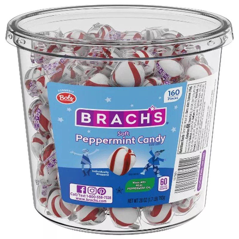 Brach's Soft Peppermint Candy Puffs 160 Count Tub 28 oz.