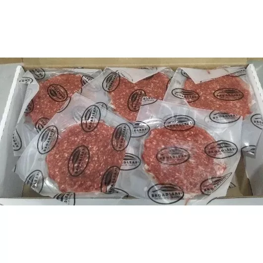 Broadleaf Frozen Wagyu Beef Patties Round 4 Ounce Size - 40 Per Case
