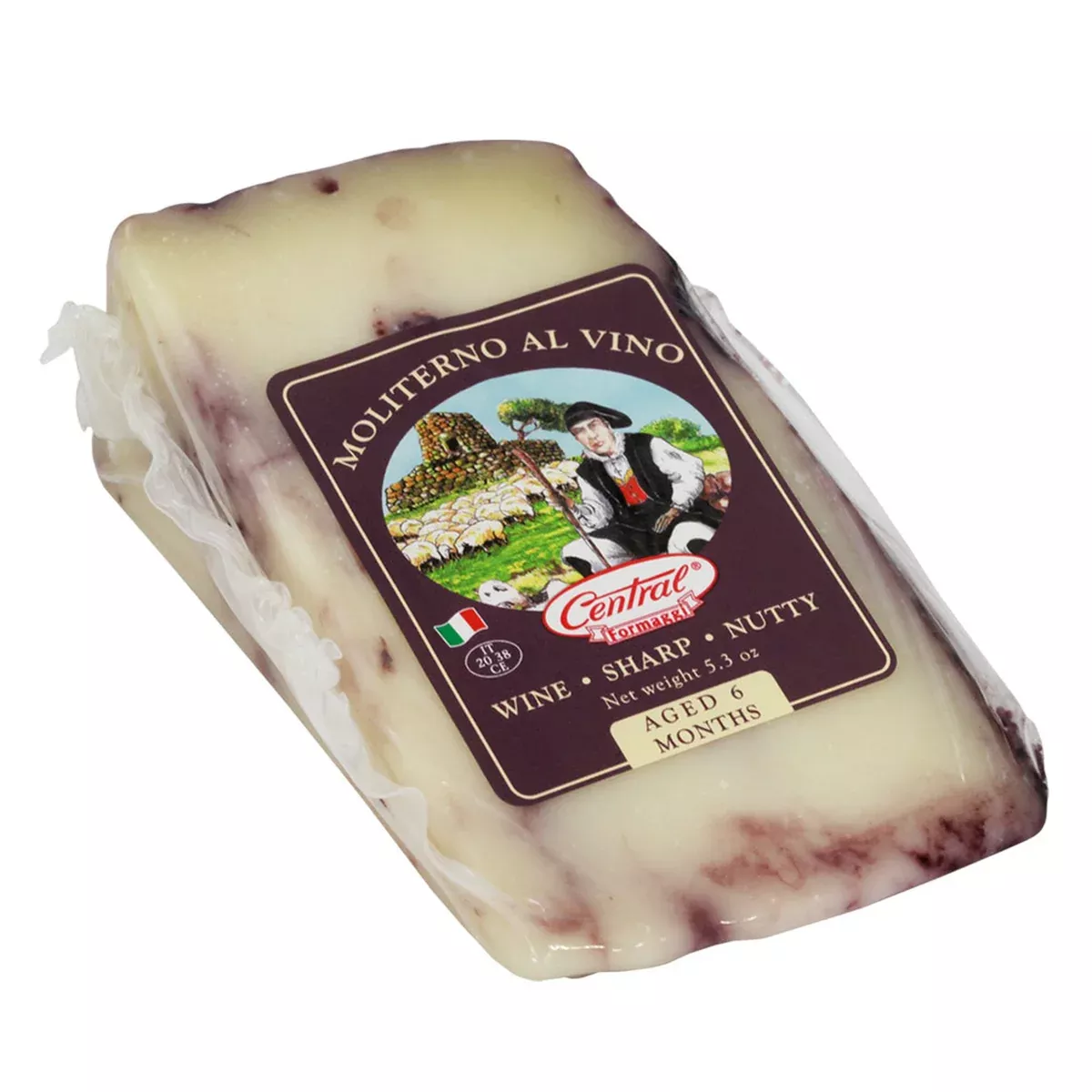 Central Moliterno Al Vino Cheese Wedge, 5.3 oz