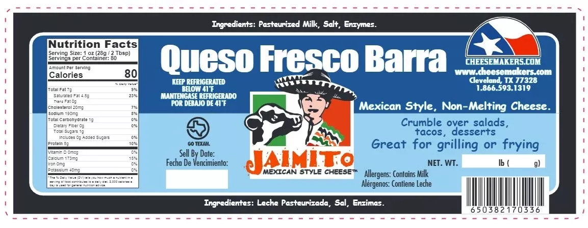 Cheesemakers Fresco Barra Loaf 5 Pound Each - 4 Per Case