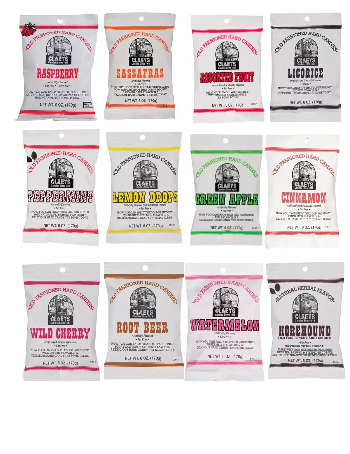 Claey's Old Fashioned Hard Candy Assorted Variety Pack [12-Bags]