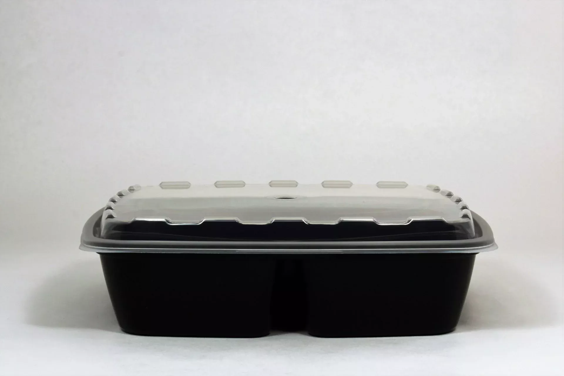 Cube Packaging 48 Ounce 3 Compartment Square Black Container with Clear