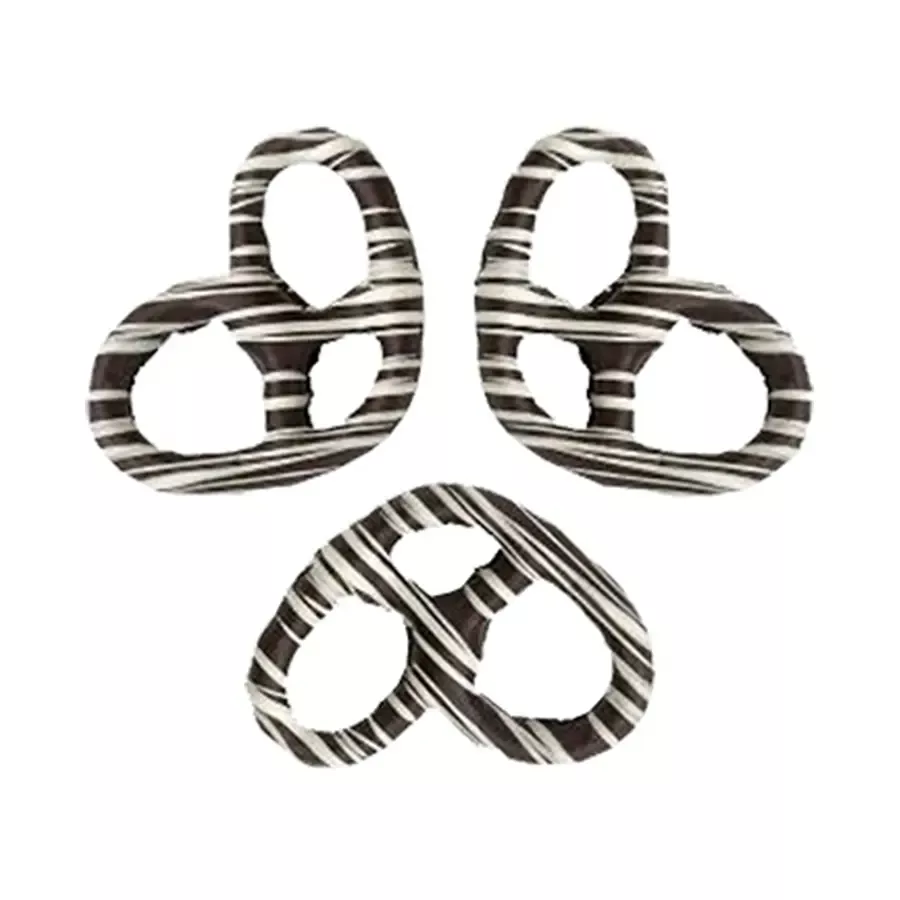 Dark Chocolate Covered Pretzels With Drizzles of White Stripes