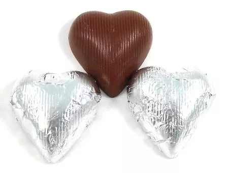 Dark Silver Chocolate Foil Hearts 5LB Bulk