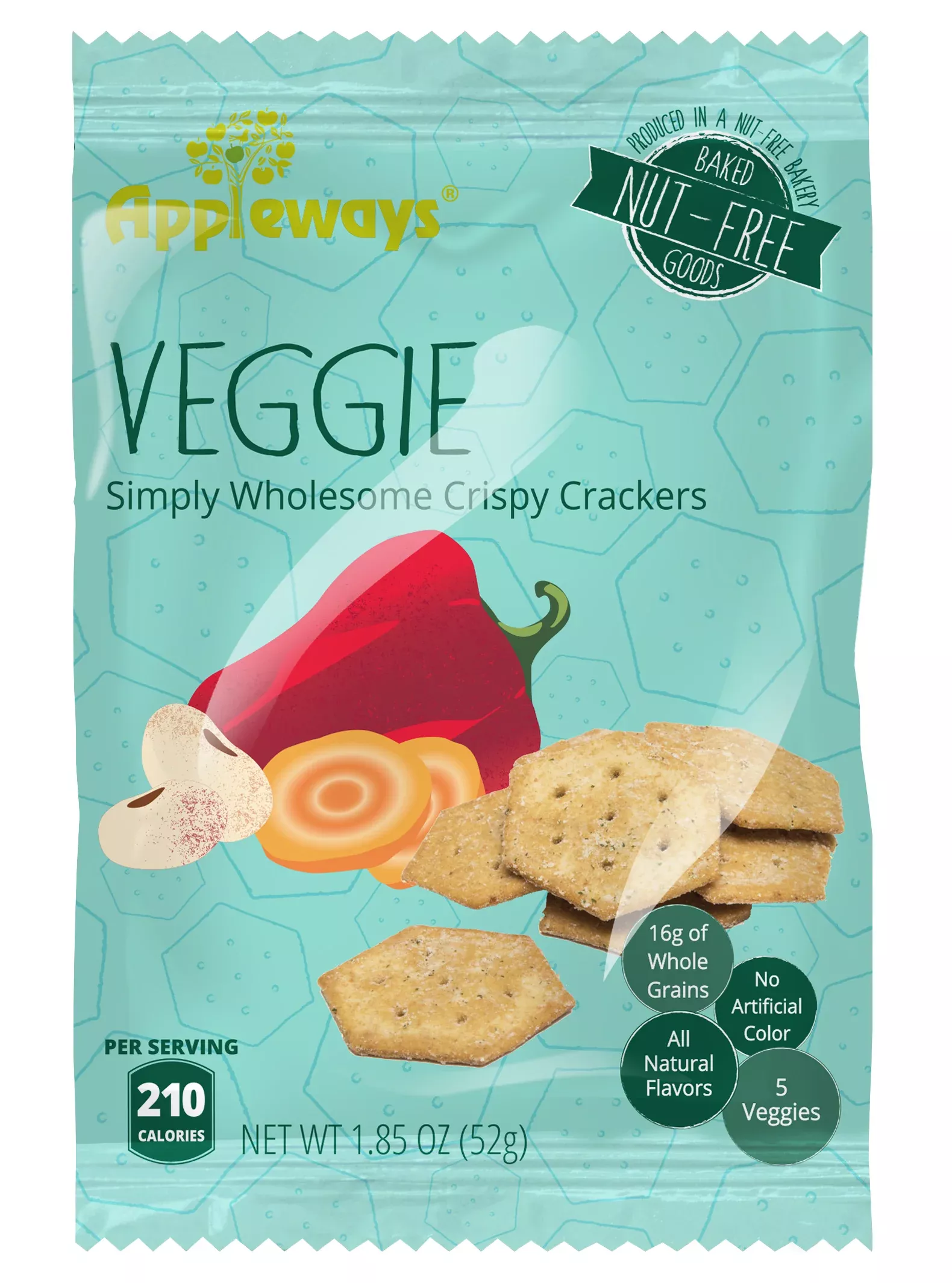 Darlington Snacks Appleways Whole Grain Veggie Crispy Crackers Individually Wrapped 1.85 Ounce Size - 180 Per Case
