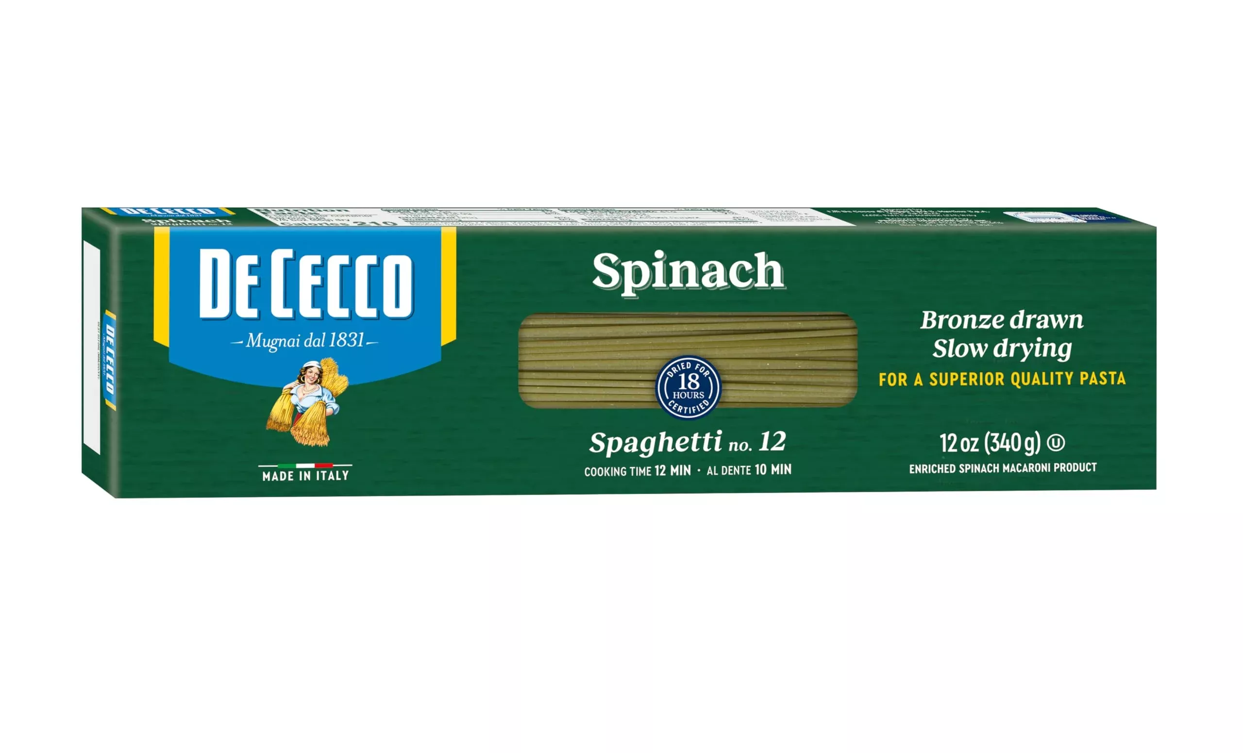 De Cecco Pasta, Spaghetti With Spinach, 12 Ounce (Pack Of 12)