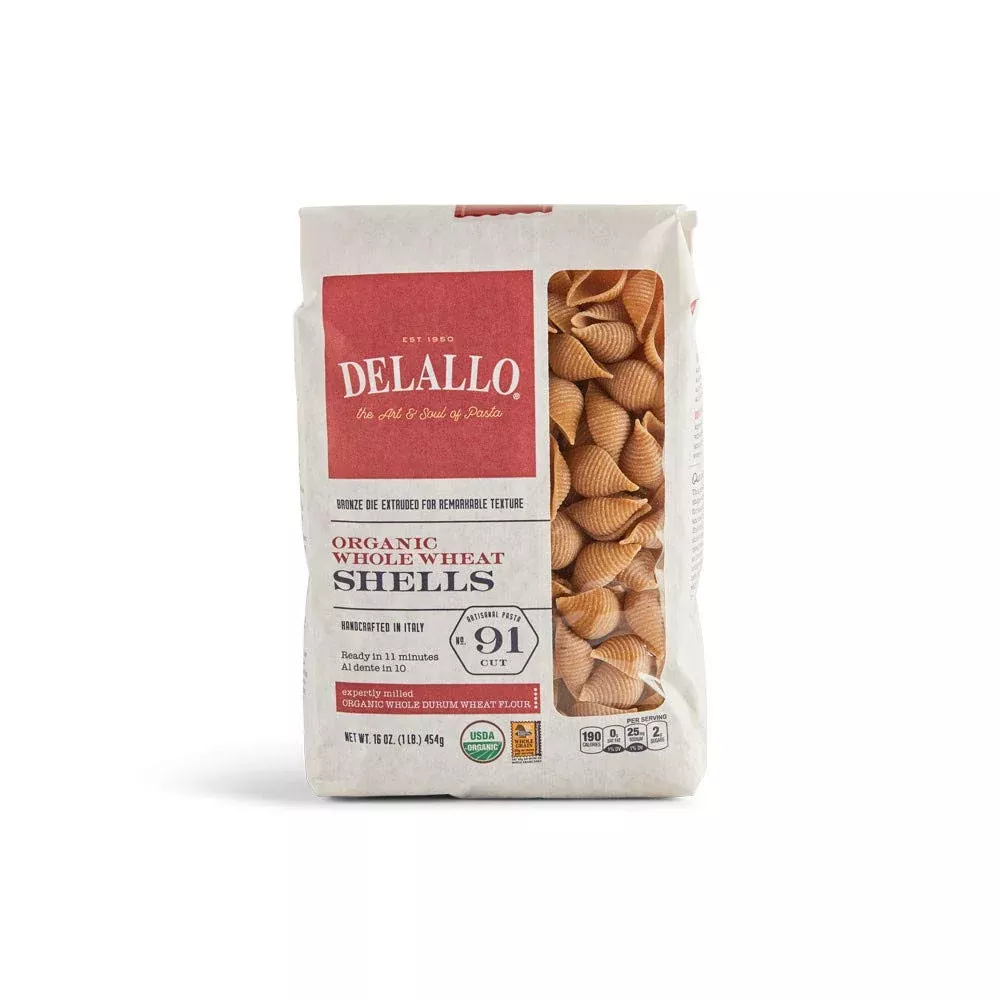 Delallo Organic Whole Wheat Shells #91, 16-Ounce Units (Pack Of 16)