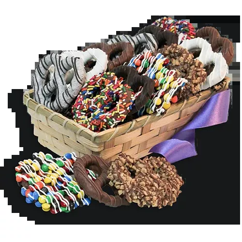 Delectable Dozen Chocolate Covered Pretzel Twists Gift Basket – Gourmet Hand-Dipped Assortment