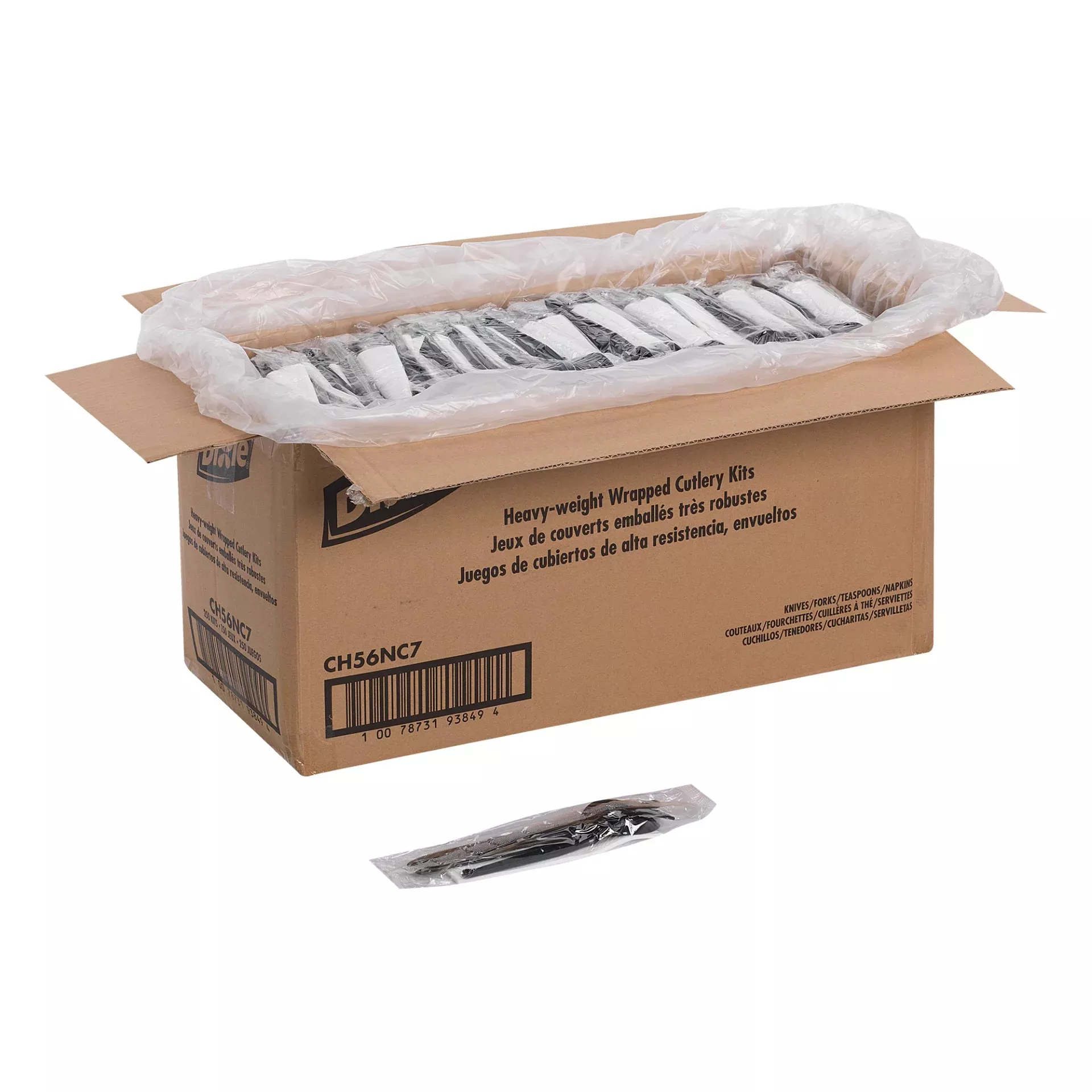 Dixie Products Dixie(r) 4-Piece Heavy-weight Polystyrene Plastic Wrapped Cutlery Kits (fork Knife Teaspoon Napki - 250 Count - 1 Per Case