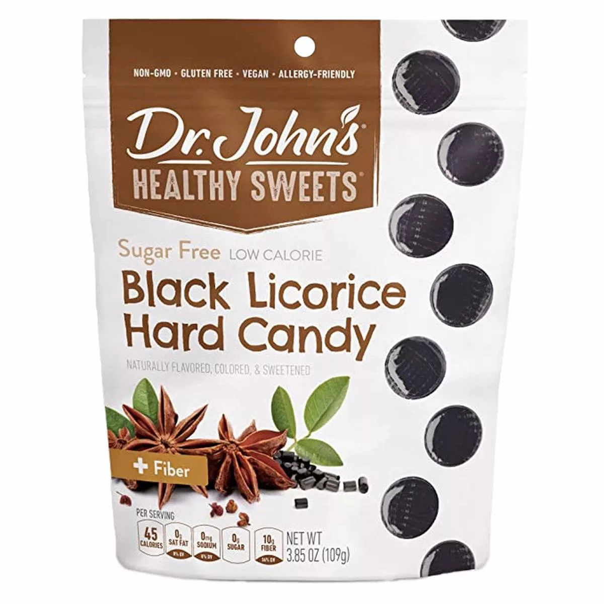 dr. john’s sugar free black licorice hard candy 3. 85 oz. bag