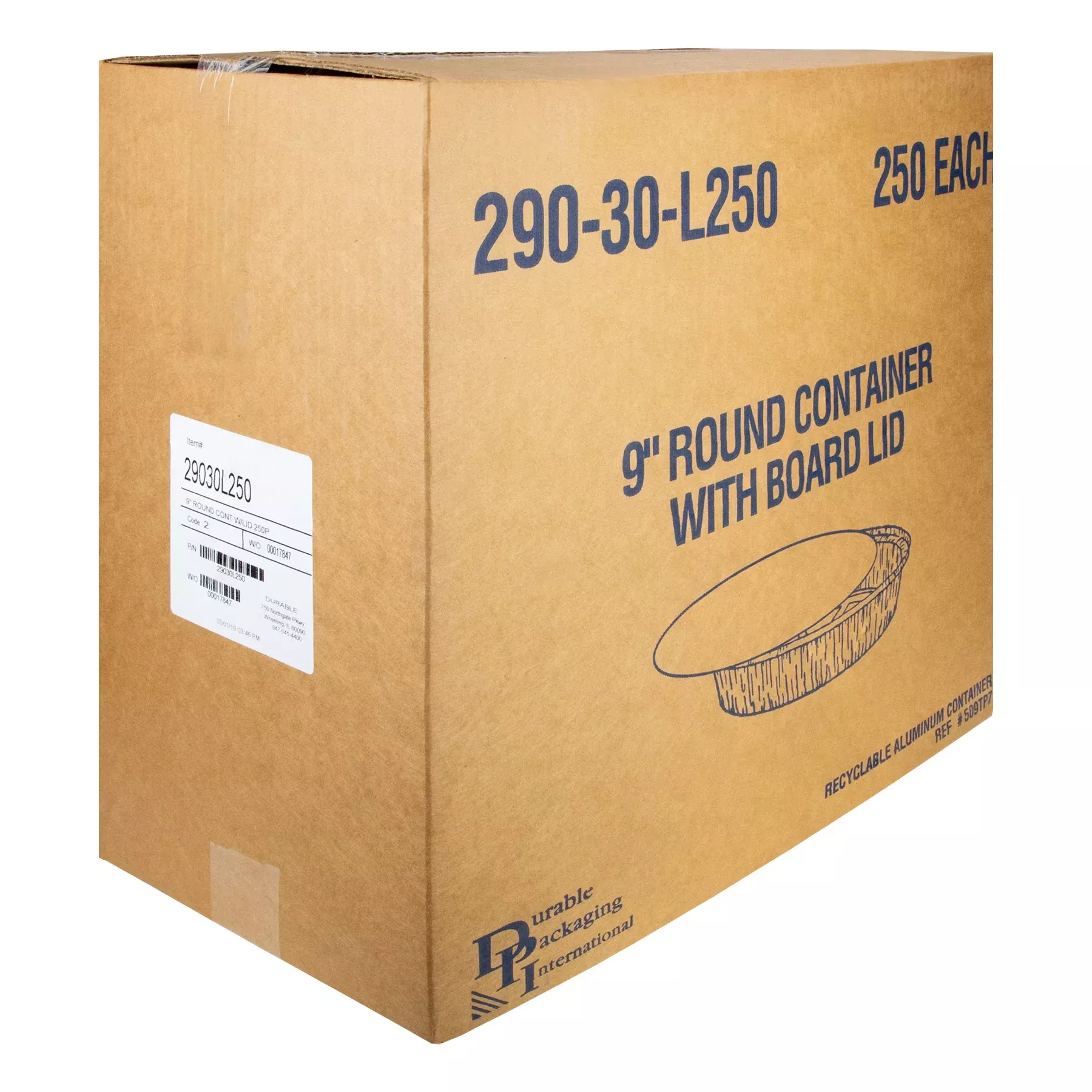 Durable Packaging 9 Inch Round Container with Board Lid 250 Each - 1 Per Case