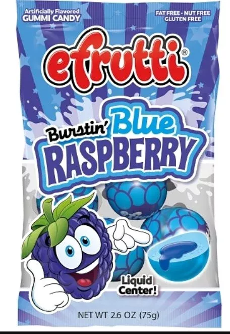 Efrutti Burstin Blue Raspberry Gummy Peg Bag 2.6 oz