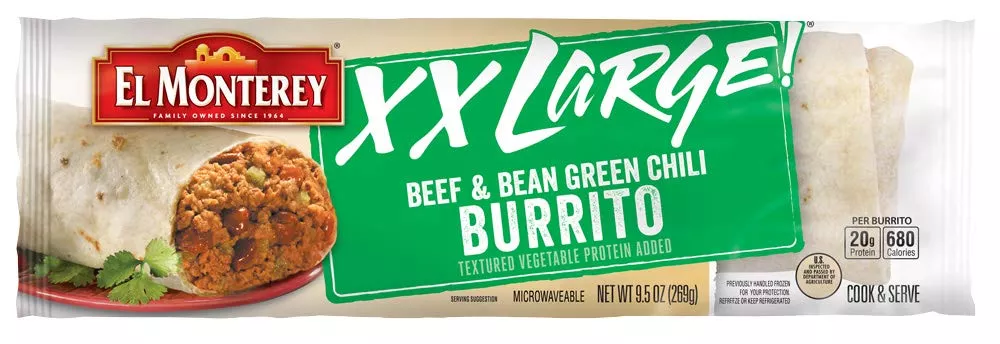 El Monterey XX Large Beef and Bean Green Chili Burrito, 9.5 Ounce (Pack of 12)
