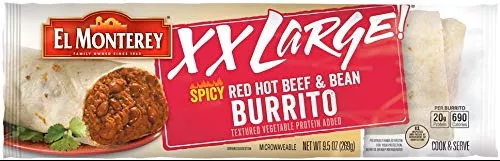 El Monterey XXL Beef & Bean Red Hot Burrito 9.5 oz (Pack of 12)