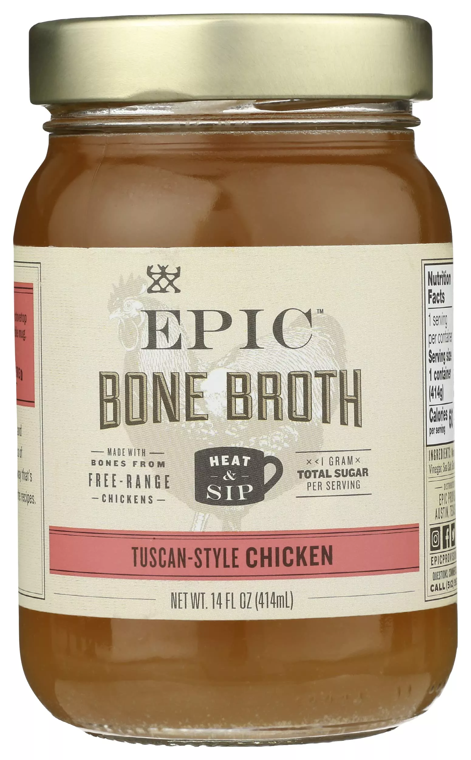Epic Provisions Tuscan Style Chicken Bone Broth, Keto Friendly, 14 Fluid Ounce (Pack Of 6)