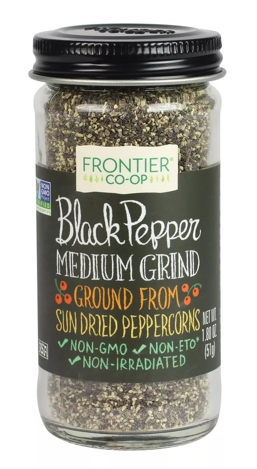 Frontier Co-Op Medium Ground Black Pepper, 1.8 Ounce Bottle, Full-Bodied Flavor And Aroma, Kosher