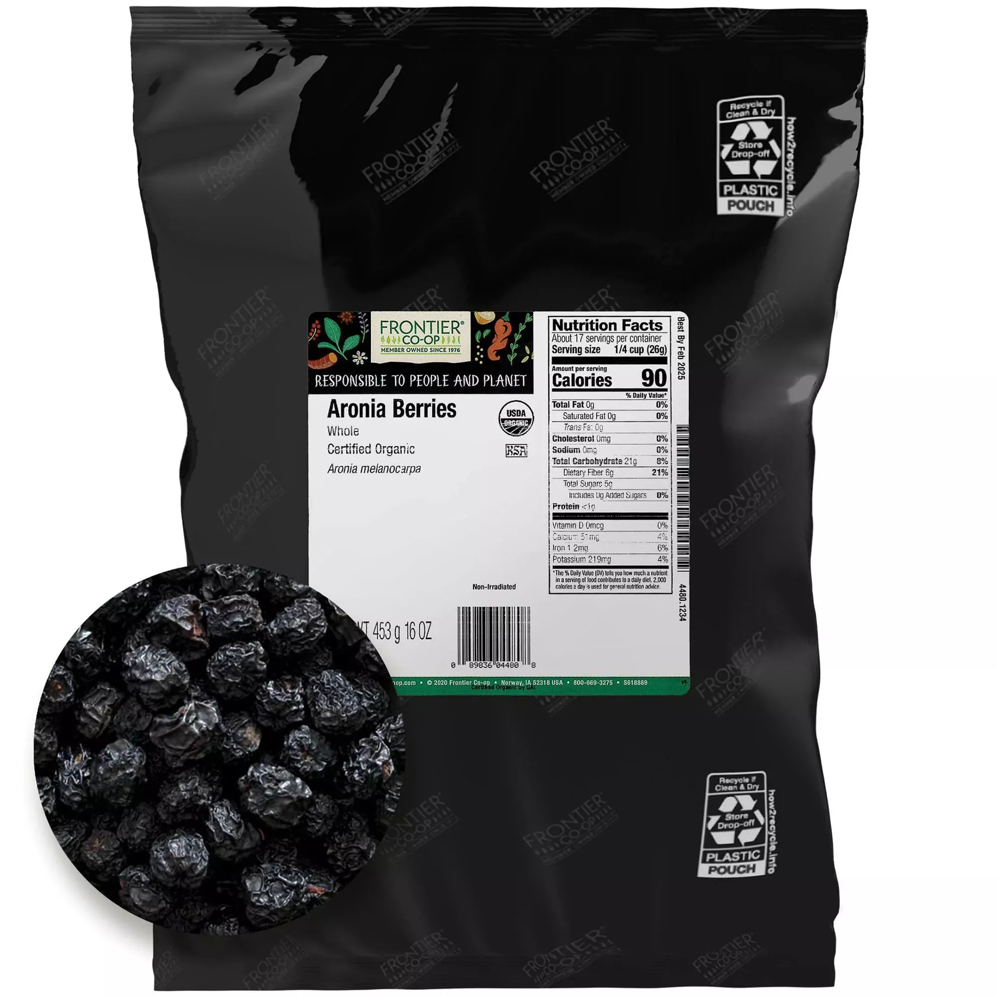 Frontier Co-Op Organic Whole Aronia Berries 1Lb