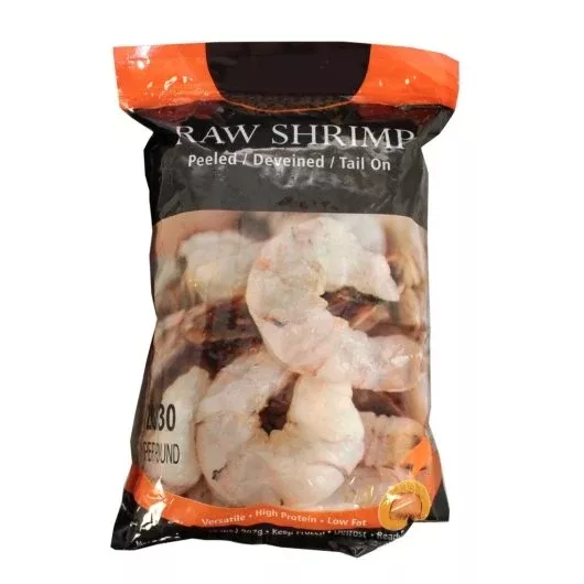 Frozen Seafood Commodity 26/30 Count Tail Off Raw Shrimp 2 Pound Each - 5 Per Case