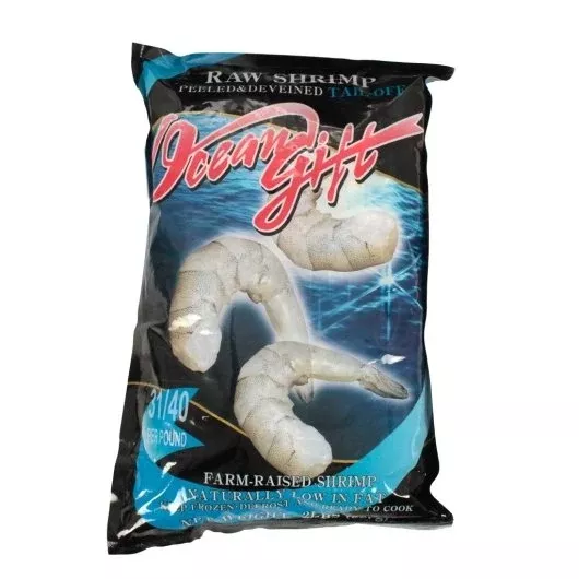Frozen Seafood Commodity 31/40 Count Peeled & Deveined Tail Off Raw Shrimp 2 Pound Each - 5 Per Case