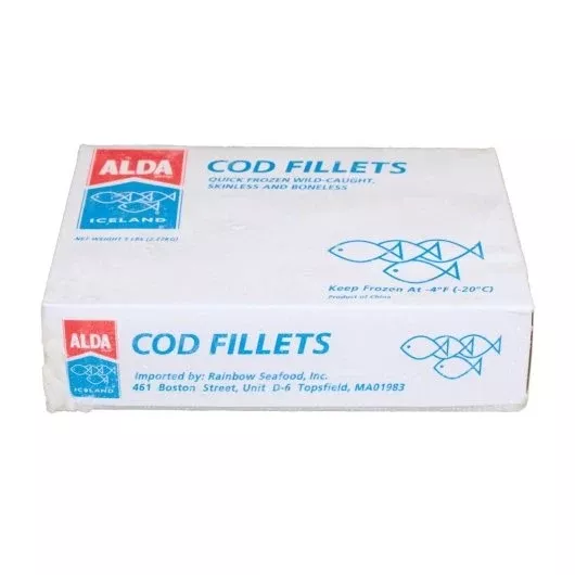 Frozen Seafood Commodity Cod Fillet Cello 1 to 3 Count 5 Pound Each - 10 Per Case