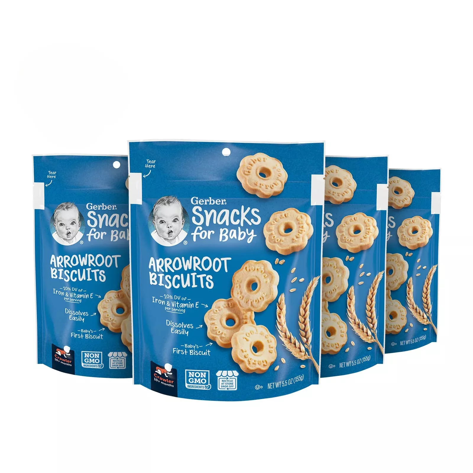 Gerber Snacks For Baby Arrowroot Biscuits, 5.5 Ounce Pouch (Pack Of 4)