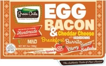 Green Chile Breakfast Burrito, Egg & Bacon & Cheese w/ Hashbrowns, 7 oz., (12 count)