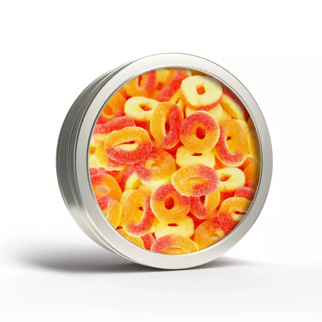 Gummy Peach Rings Round Tin