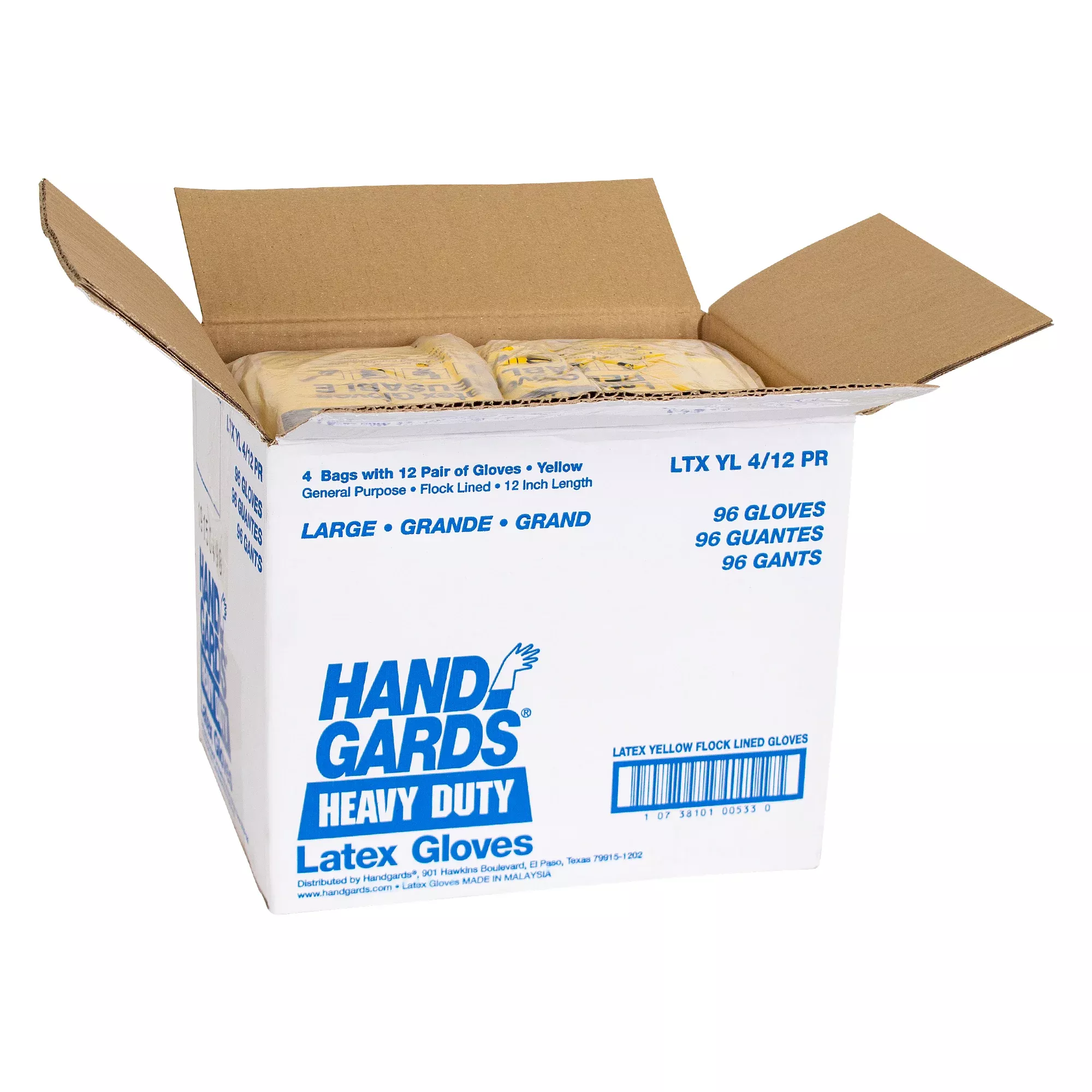 Handgards General Purpose Reusable Yellow Latex Large Glove 12 Pair - 4 Per Case