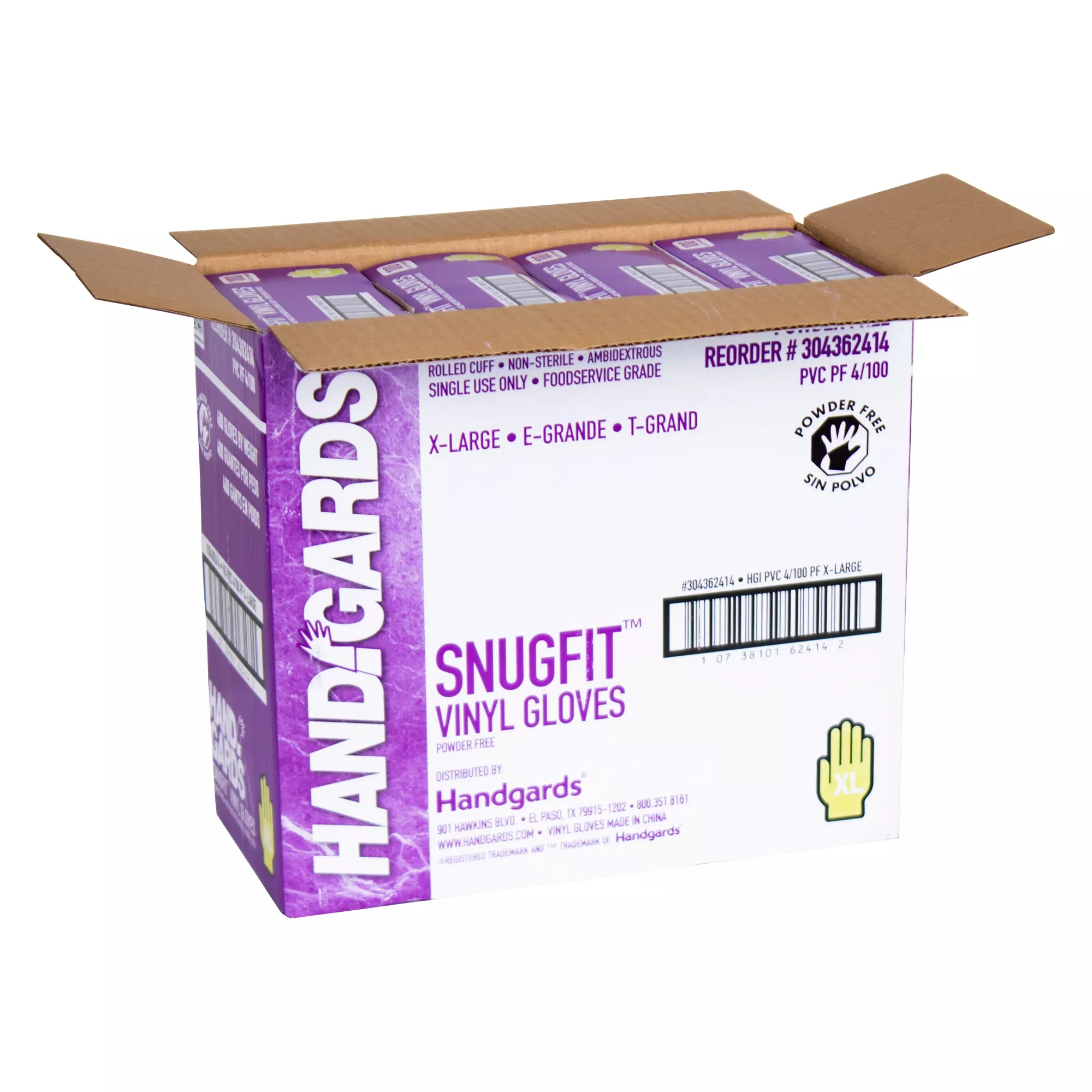 Handgards Glove Vinyl Powder Free Extra Large 100 Each - 4 Per Case
