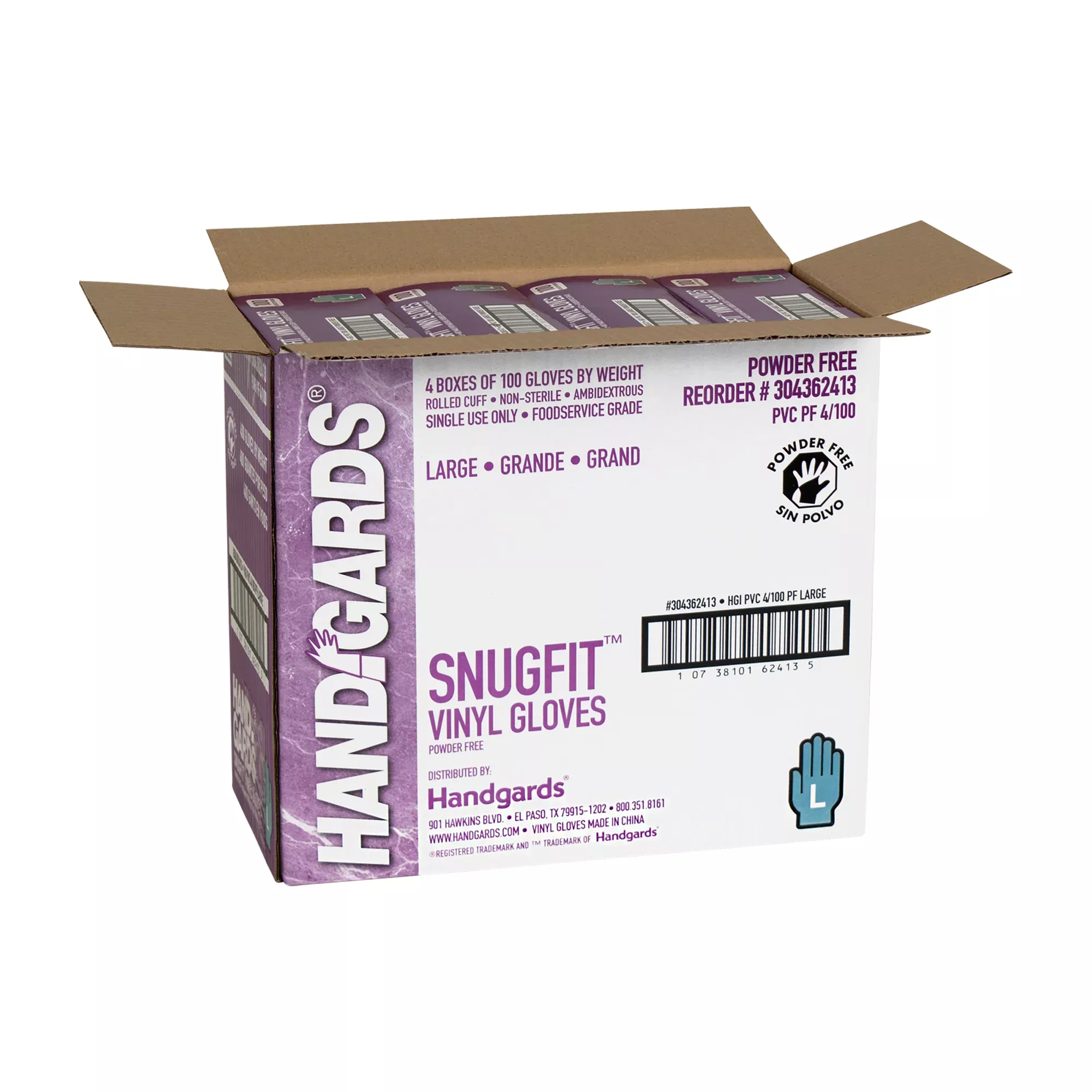 Handgards Glove Vinyl Powder Free Large 100 Each - 4 Per Case