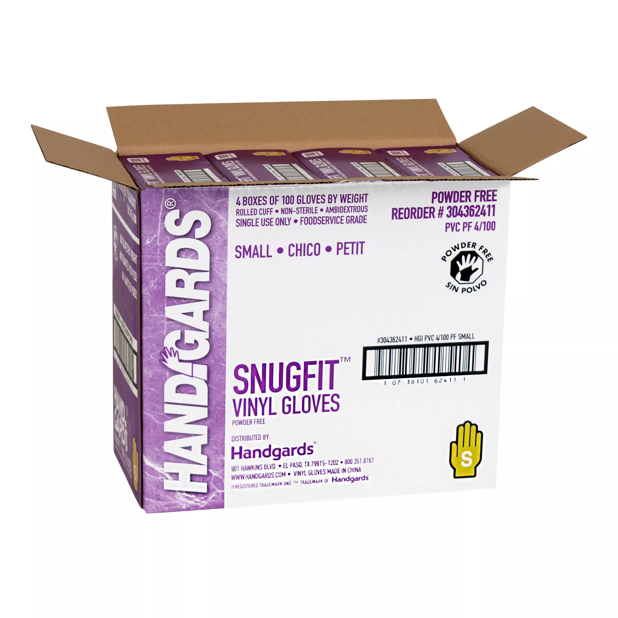 Handgards Glove Vinyl Powder Free Small 100 Each - 4 Per Case