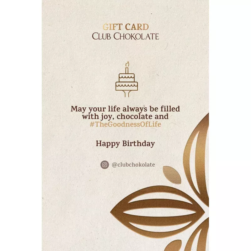 “happy b-day” club chokolate gift card – for the dark chocolate enthusiasts