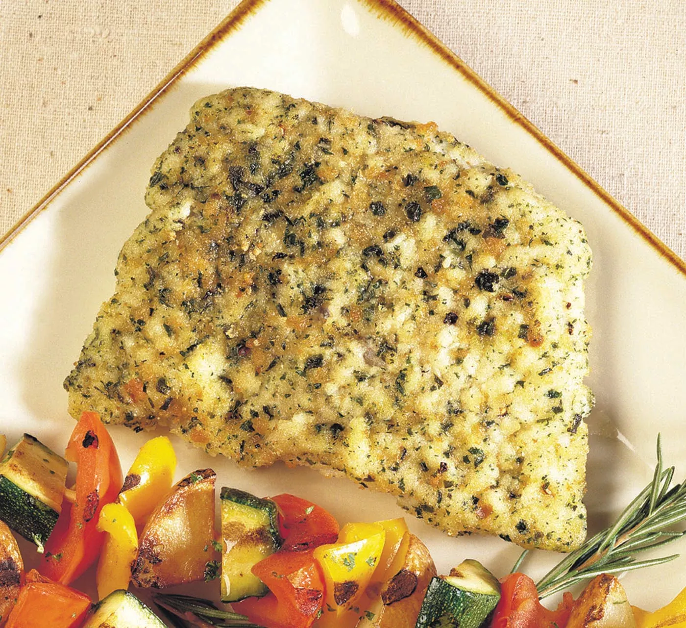 High Liner Foods USA Uppercrust Summer Herb Crusted Cod with Roasted Garlic and Lemon Cut From Fillets 5 Pound Each - 2 Per Case