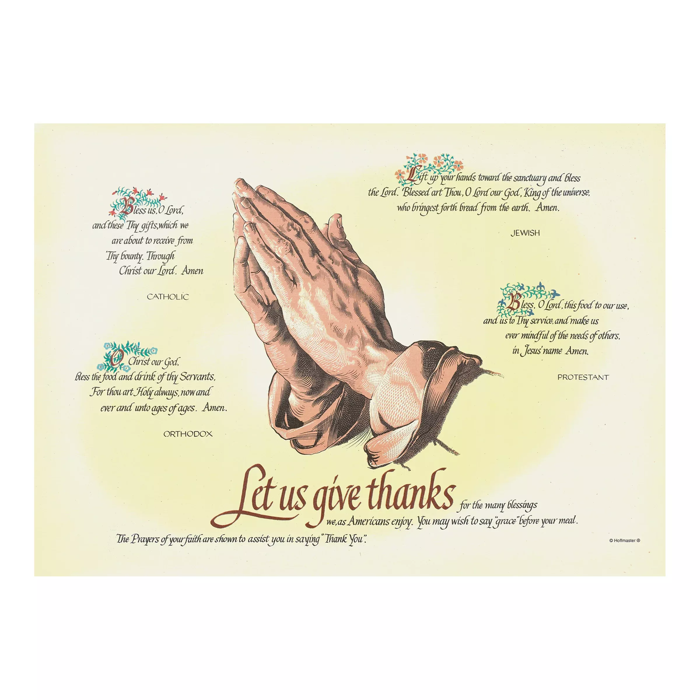 Hoffmaster Placemat Paper Four Faiths 1000 Each - 1 Per Case