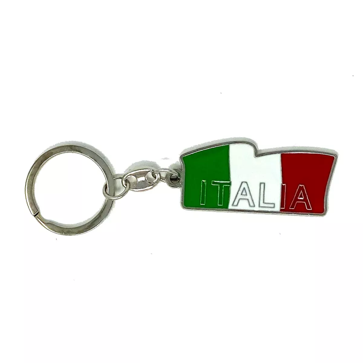 Italia Long Flag With Italia Word Metal Keychain, 2"